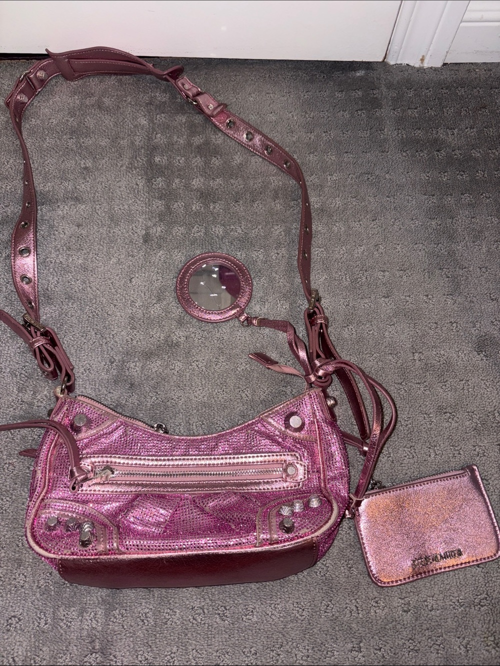 Steve Madden Metallic Pink Crossbody Bag with Mirror and Cardholder